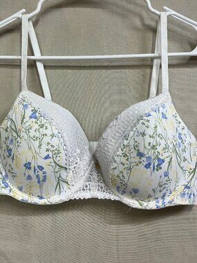 Laura Ashley Bra 36C Women White Floral Lace Underwire Padded Nylon